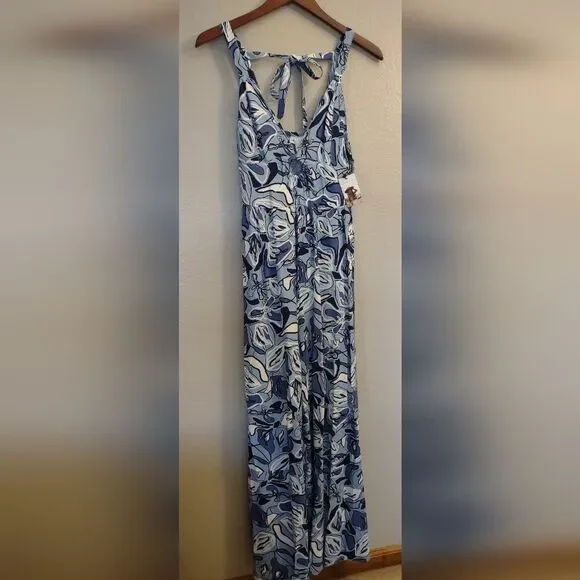 Sincerely Jules Blue White Abstract Print Wide Leg Jumpsuit Size Small - Picture 3 of 15